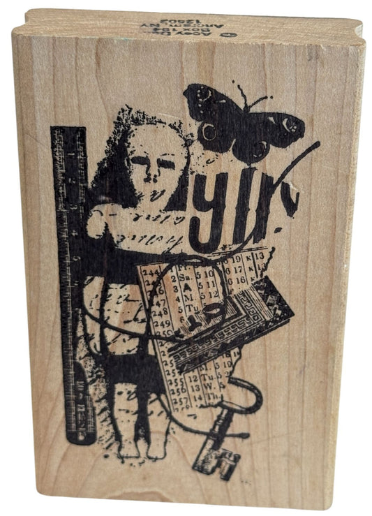 Acey Deucy Rubber Stamp Collage 831 Butterfly Girl Skeleton Key Steampunk Craft