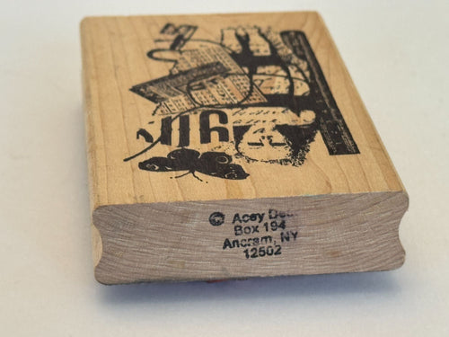 Acey Deucy Rubber Stamp Collage 831 Butterfly Girl Skeleton Key Steampunk Craft
