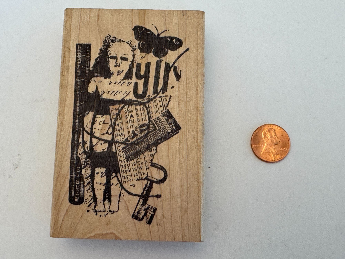 Acey Deucy Rubber Stamp Collage 831 Butterfly Girl Skeleton Key Steampunk Craft