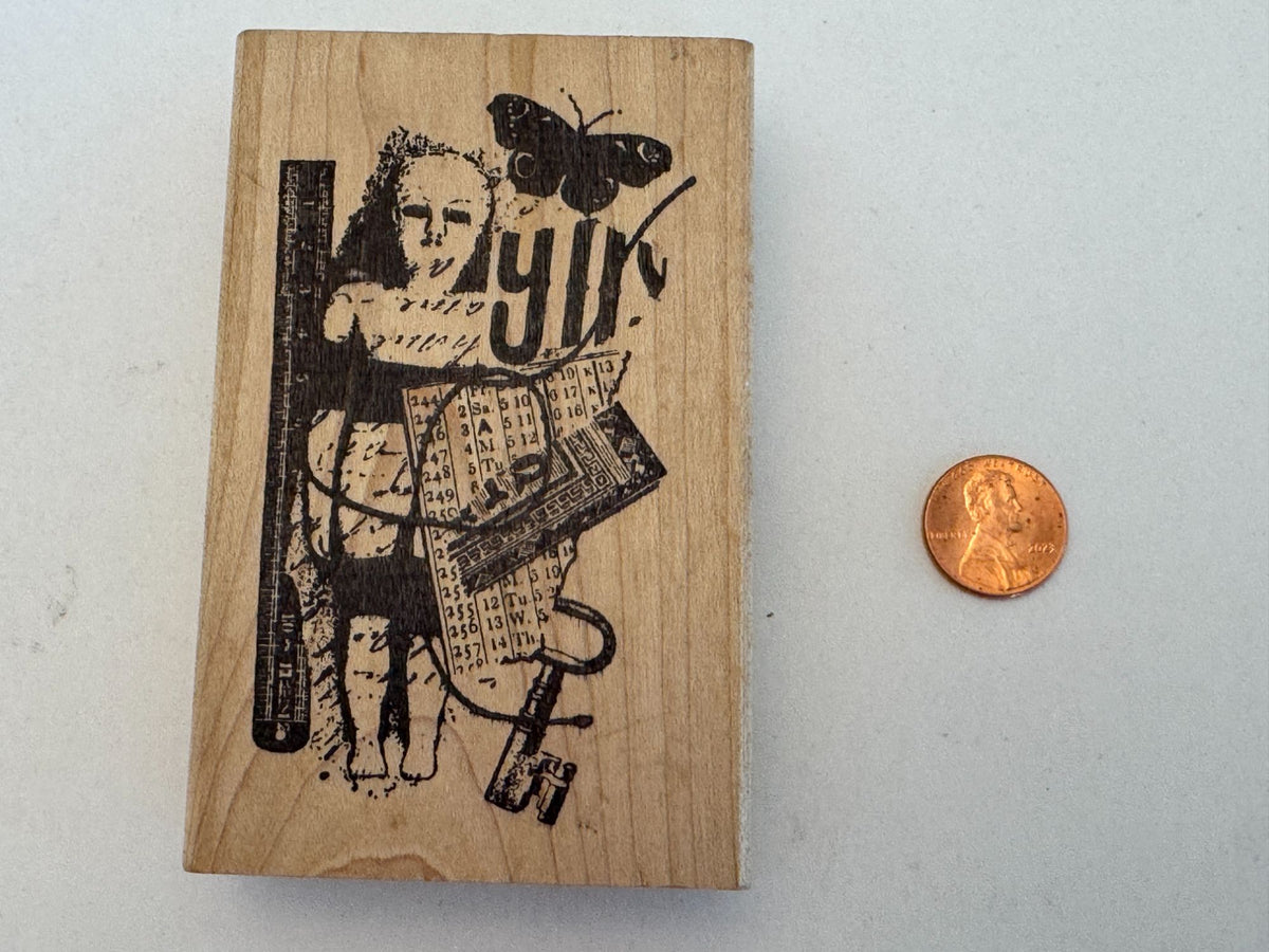 Acey Deucy Rubber Stamp Collage 831 Butterfly Girl Skeleton Key Steampunk Craft