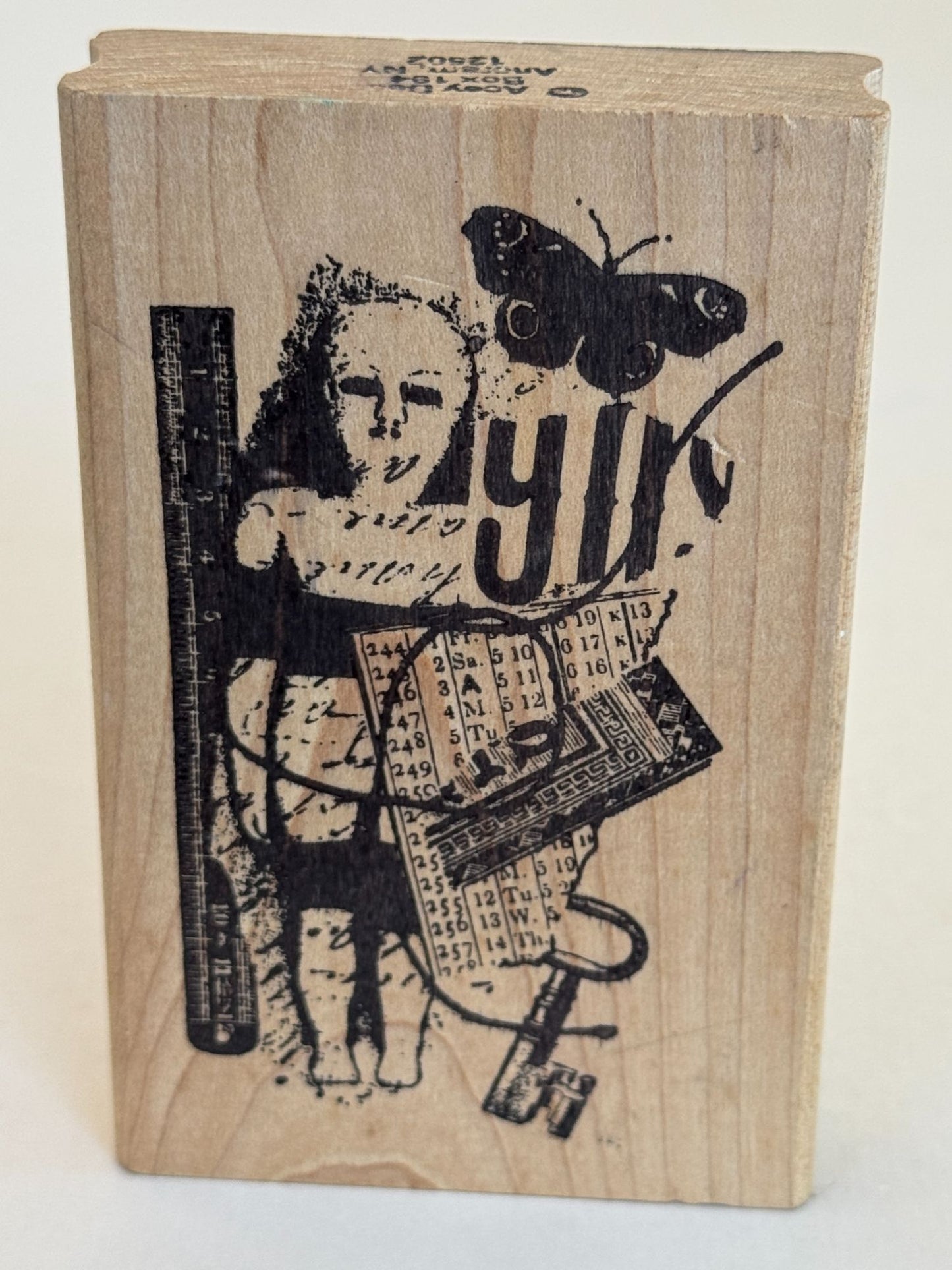 Acey Deucy Rubber Stamp Collage 831 Butterfly Girl Skeleton Key Steampunk Craft