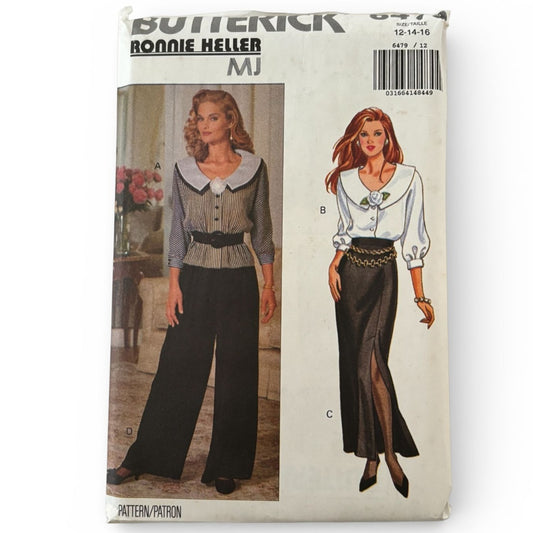 Butterick Sewing Pattern 6479 90s Wide Leg Pants Power Blouse Outfit 12 14 16 UC