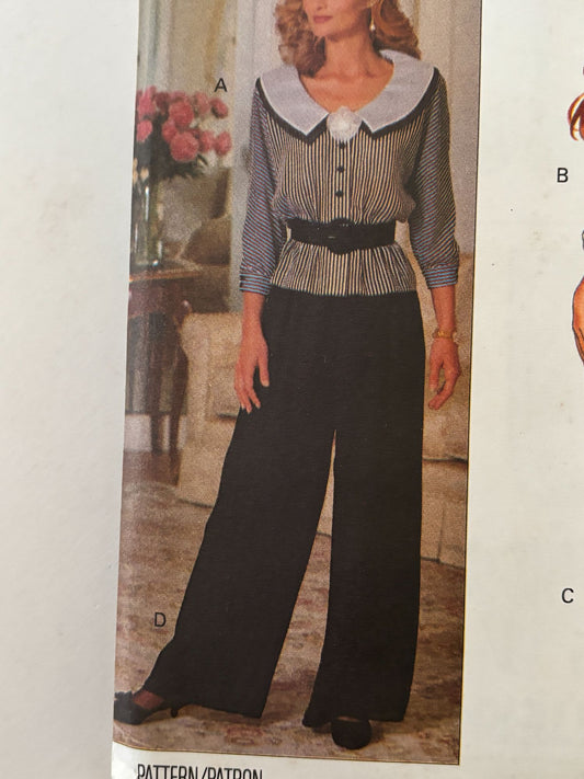 Butterick Sewing Pattern 6479 90s Wide Leg Pants Power Blouse Outfit 12 14 16 UC