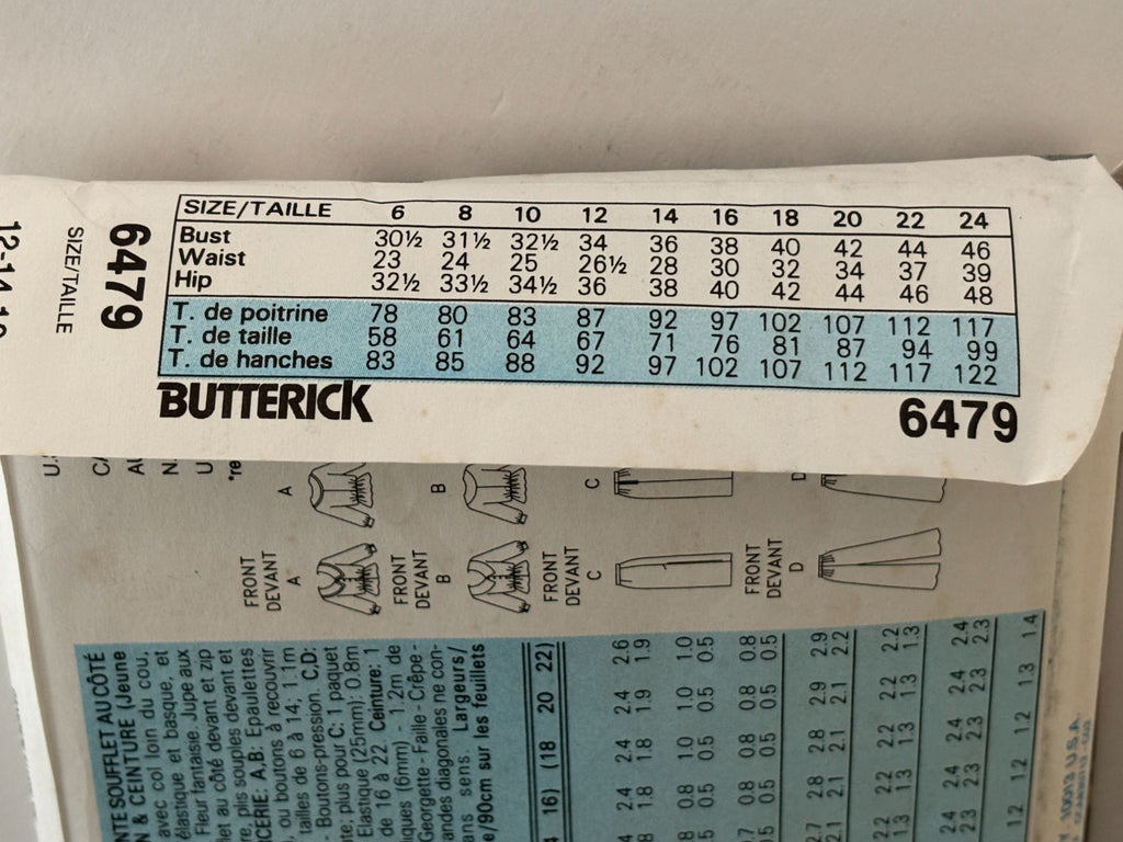 Butterick Sewing Pattern 6479 90s Wide Leg Pants Power Blouse Outfit 12 14 16 UC