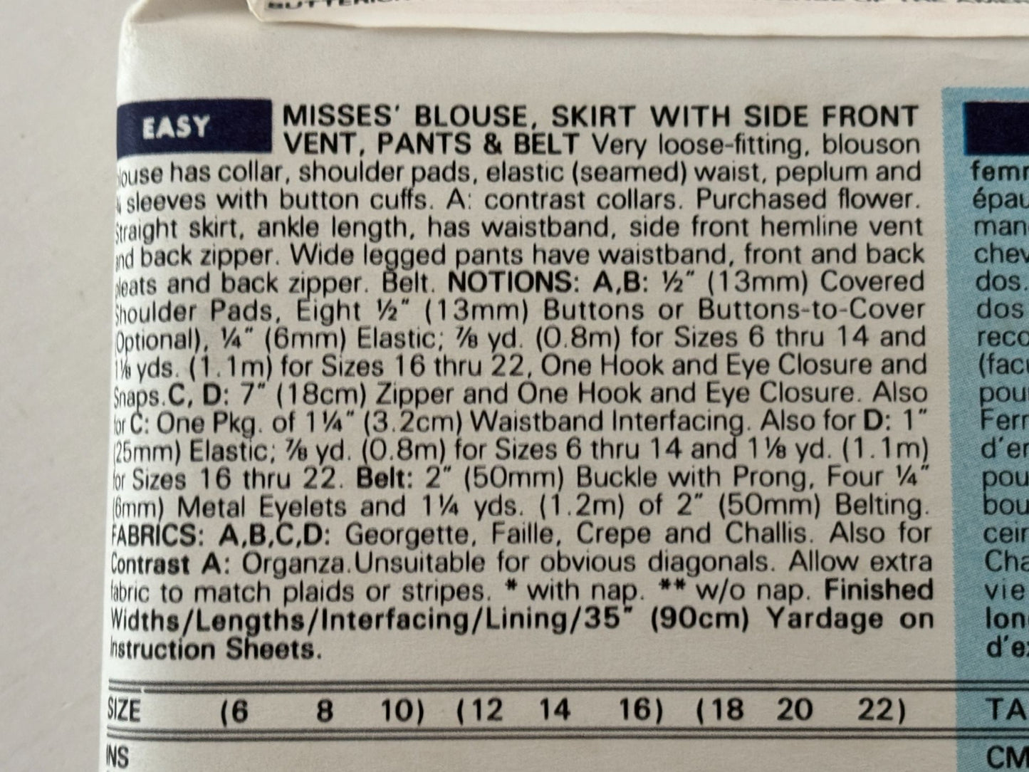 Butterick Sewing Pattern 6479 90s Wide Leg Pants Power Blouse Outfit 12 14 16 UC