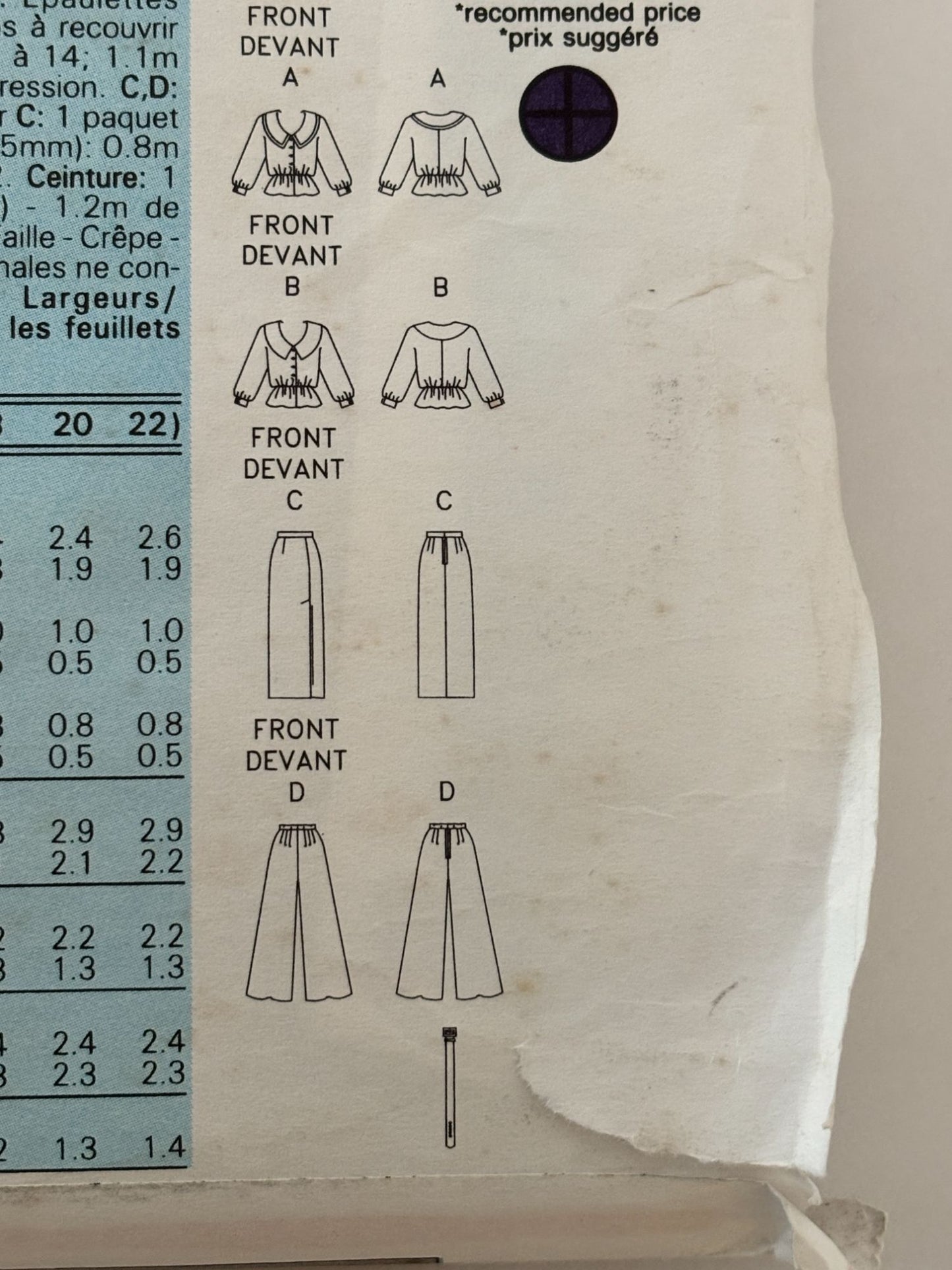 Butterick Sewing Pattern 6479 90s Wide Leg Pants Power Blouse Outfit 12 14 16 UC