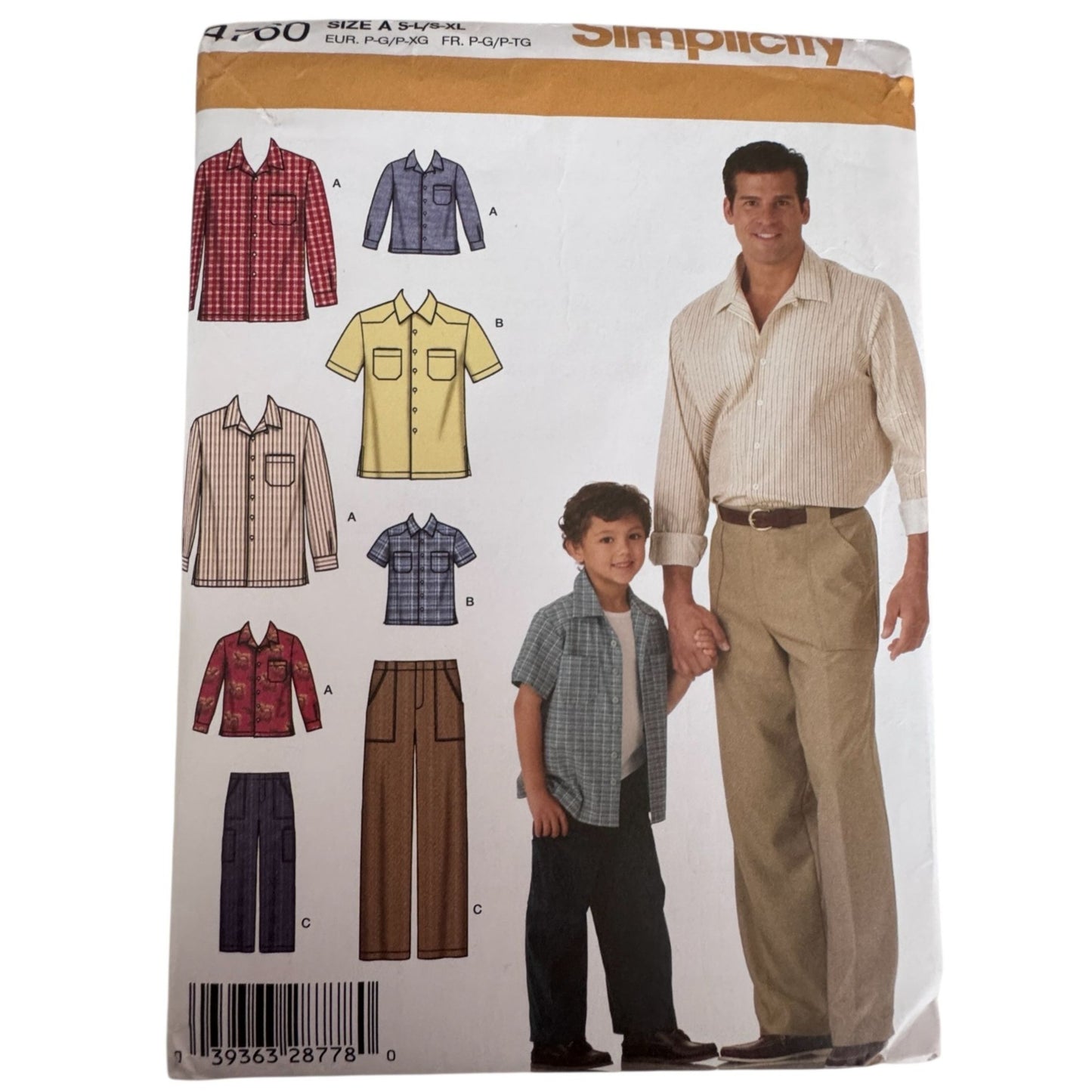 Simplicity Sewing Pattern 4760 Boys Mens Shirt Pants Father Son Casual Uncut Button Up