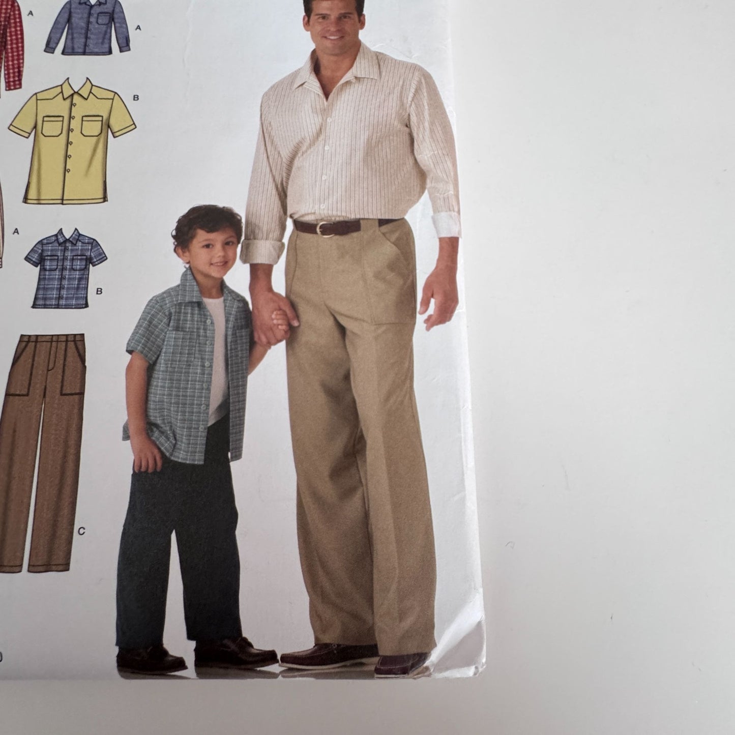 Simplicity Sewing Pattern 4760 Boys Mens Shirt Pants Father Son Casual Uncut Button Up