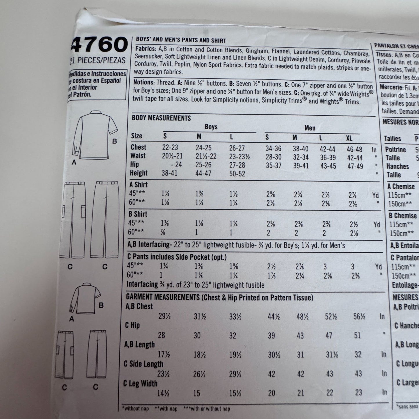Simplicity Sewing Pattern 4760 Boys Mens Shirt Pants Father Son Casual Uncut Button Up