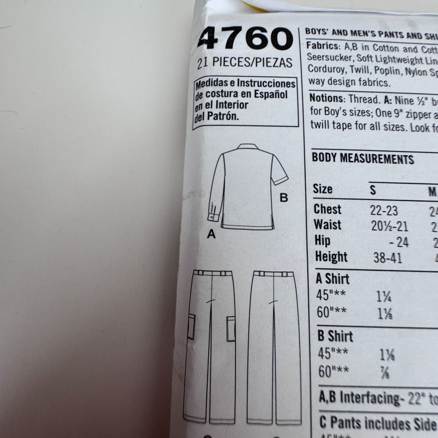 Simplicity Sewing Pattern 4760 Boys Mens Shirt Pants Father Son Casual Uncut Button Up