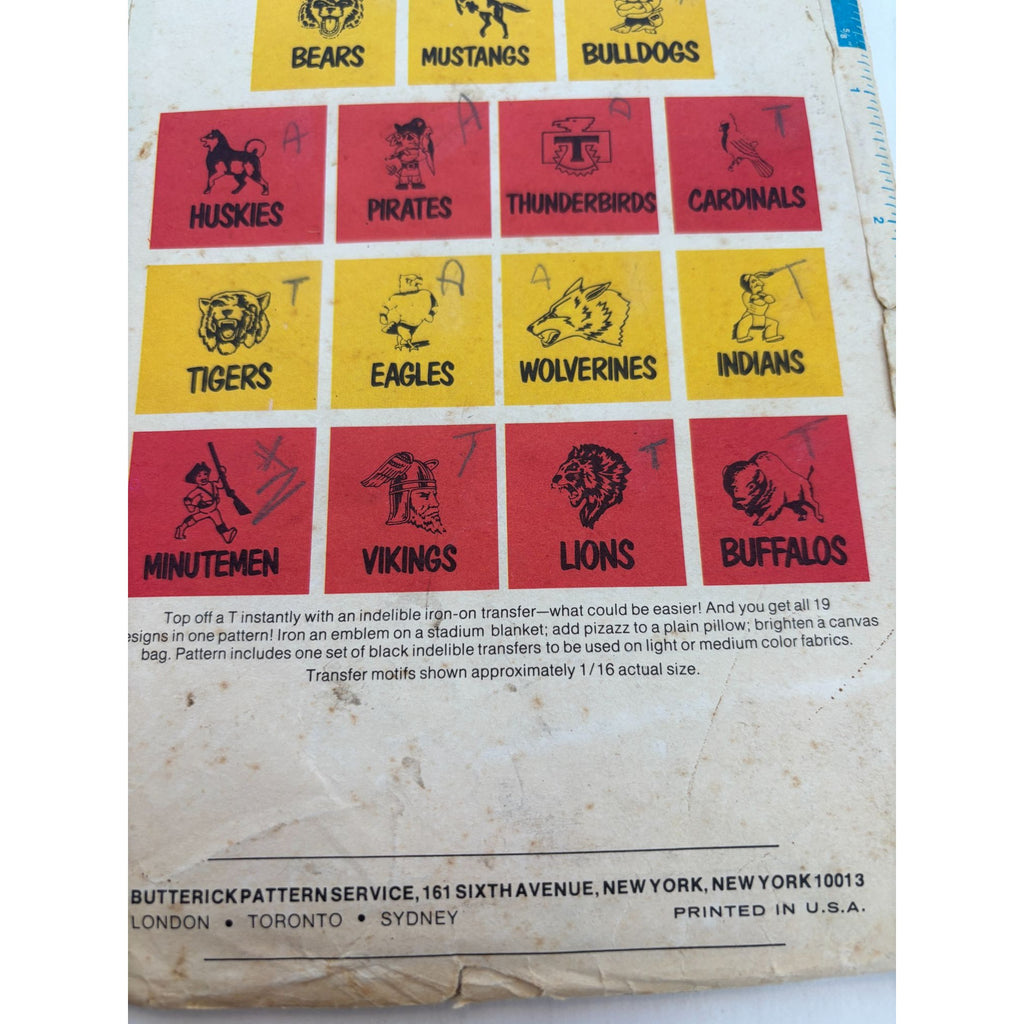 Butterick 4627 Vintage Hot Iron Transfers Sports Teams Mascots Animal Eagles Cut