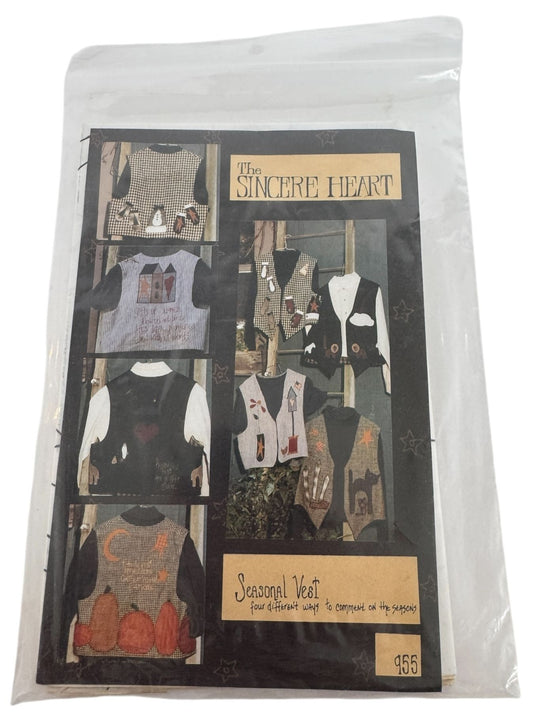 The Sincere Heart Sewing Pattern 955 Quilted Season Vest Applique Halloween Cat