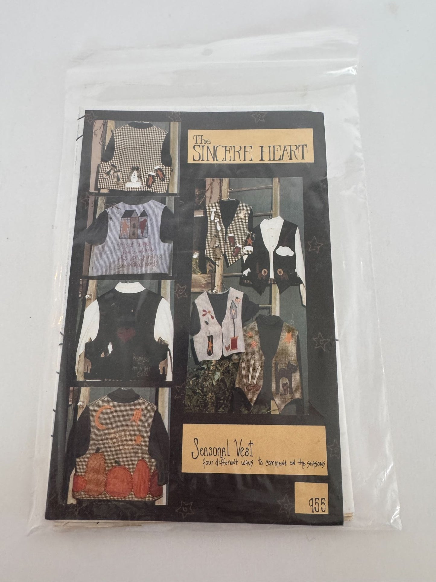 The Sincere Heart Sewing Pattern 955 Quilted Season Vest Applique Halloween Cat