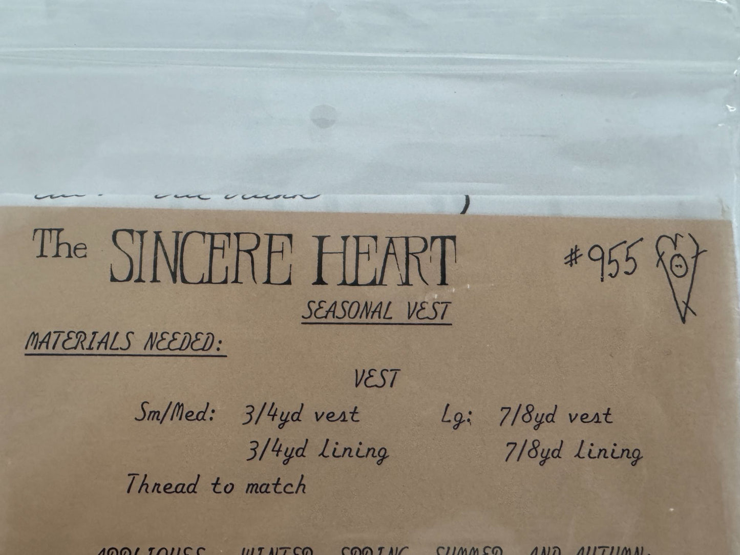 The Sincere Heart Sewing Pattern 955 Quilted Season Vest Applique Halloween Cat