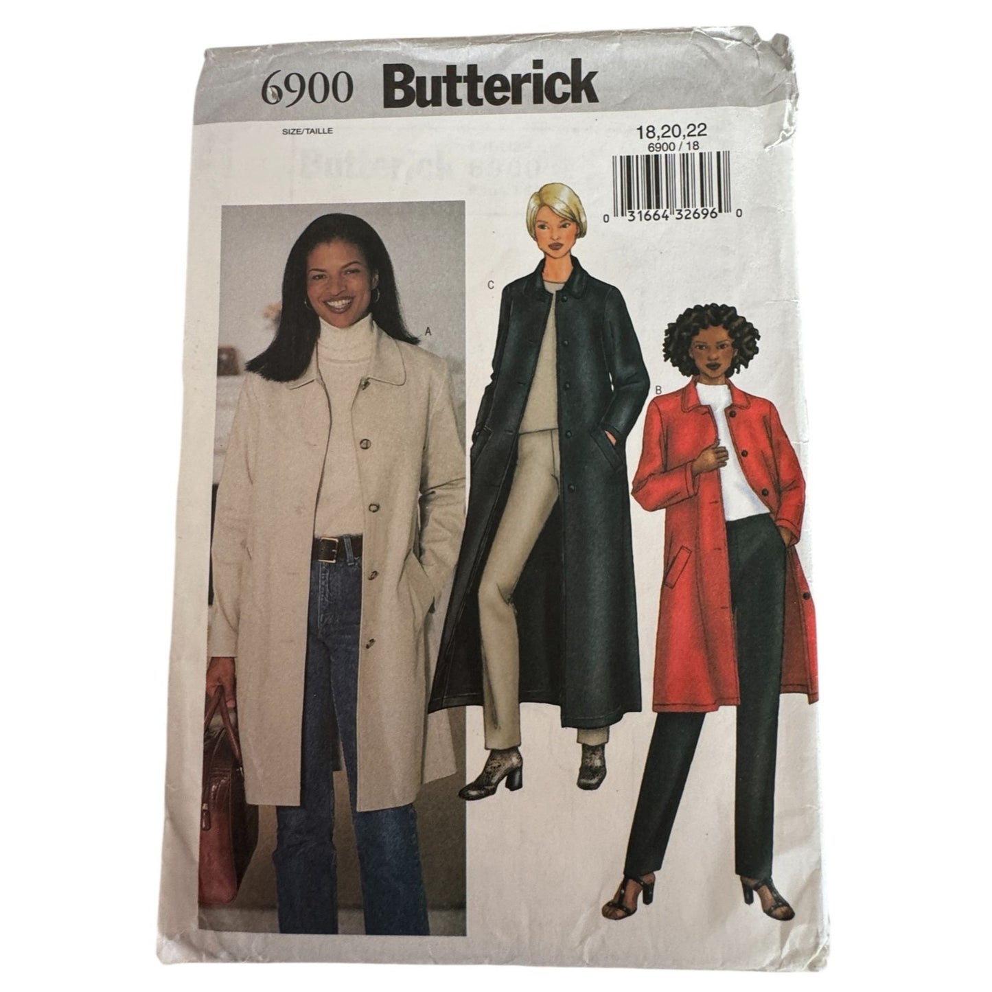 Butterick 6900 Long Coat Sewing Pattern Minimalist A Line Jacket 18-22 Uncut 2001