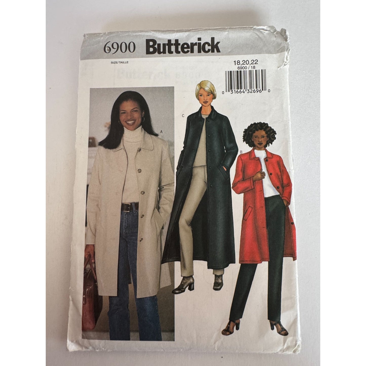 Butterick 6900 Long Coat Sewing Pattern Minimalist A Line Jacket 18-22 Uncut 2001