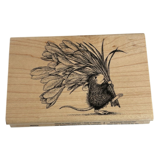 House Mouse Wood Rubber Stamp Bouquet For You Spellbinders Monica Flowers Funny