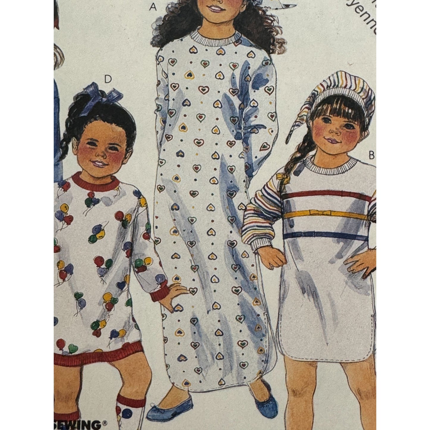 McCalls Sewing Pattern 3389 Girls Pajamas Hat Nightshirt Medium 8 10 Uncut 1980s