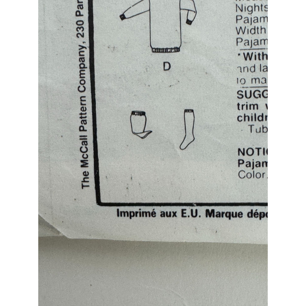 McCalls Sewing Pattern 3389 Girls Pajamas Hat Nightshirt Medium 8 10 Uncut 1980s