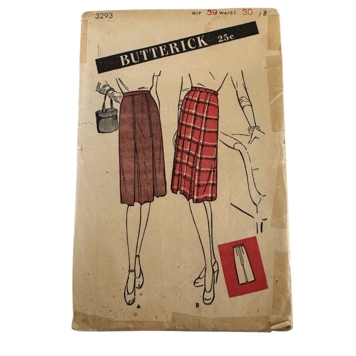 1945 Butterick 3293 Vintage 40s Skirt Sewing Pattern WWII Pleated Skirt Size 18 Waist 30 Hip 39