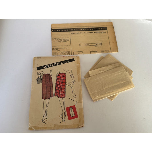 1945 Butterick 3293 Vintage 40s Skirt Sewing Pattern WWII Pleated Skirt Size 18 Waist 30 Hip 39