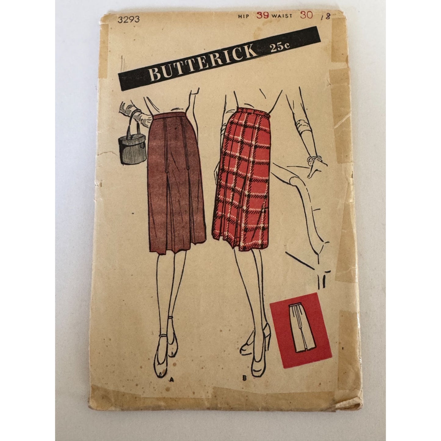 1945 Butterick 3293 Vintage 40s Skirt Sewing Pattern WWII Pleated Skirt Size 18 Waist 30 Hip 39