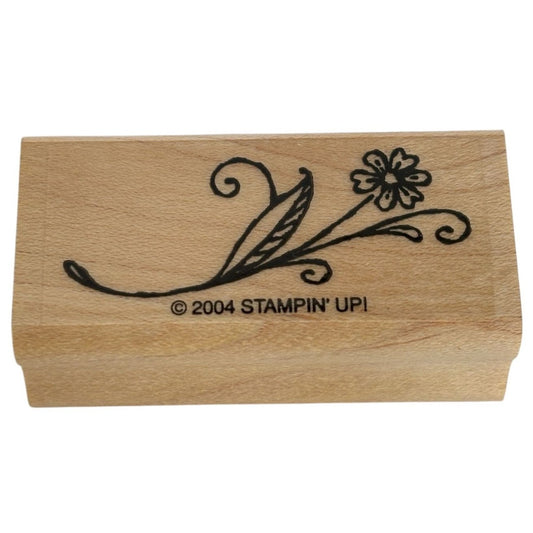 Stampin Up Wood Mounted Rubber Stamp Flower and Leaf Design Flourish Edge Nature