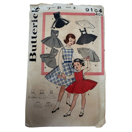 Butterick Sewing Pattern 9164 Jumper and Skirt Toddler Girl 2T 1960s Vintage Cut
