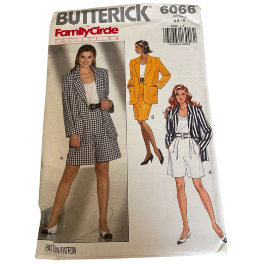 Butterick Sewing Pattern 6066 Work Jacket Top Skirt Shorts Career 6 8 10 Uncut