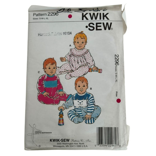 Kwik Sew Sewing Pattern 2296 Baby Jumpsuits Rompers Snaps Newborn to 18M Uncut