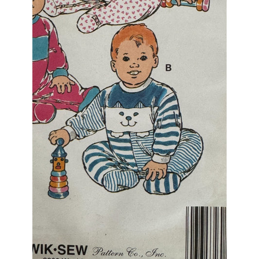 Kwik Sew Sewing Pattern 2296 Baby Jumpsuits Rompers Snaps Newborn to 18M Uncut