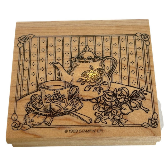 Stampin Up Wood Rubber Stamp Teapot Teacup Tea Set Tea Party Invitation Friends