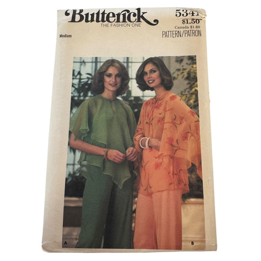 Butterick Sewing Pattern 5341 Blouse Top Capelet Layers Medium 1970s Vintage UC