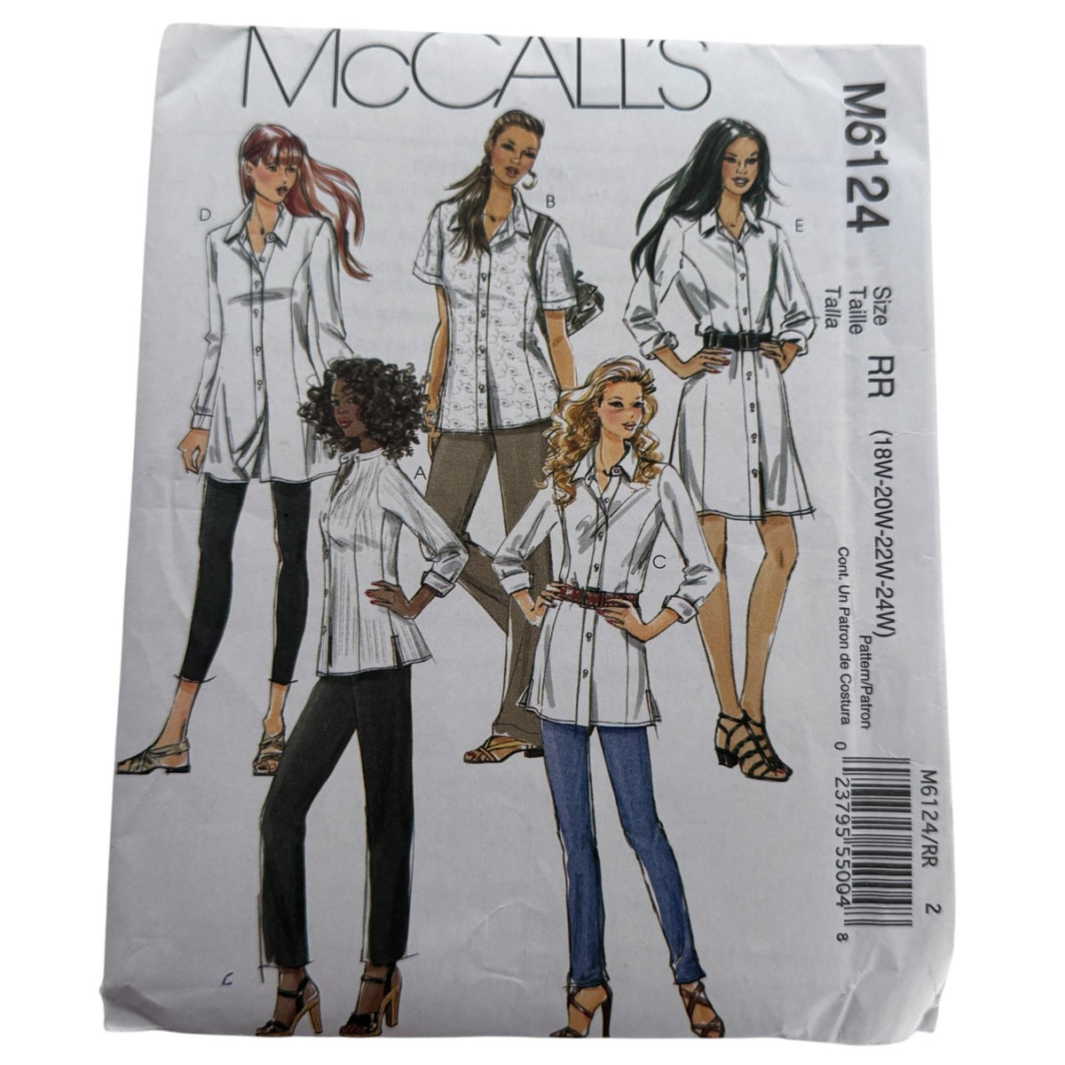McCalls Sewing Pattern M6124 Minimalist Tunic Shirt Boho Blouse Top 18W-24W Uncut Quiet Luxury