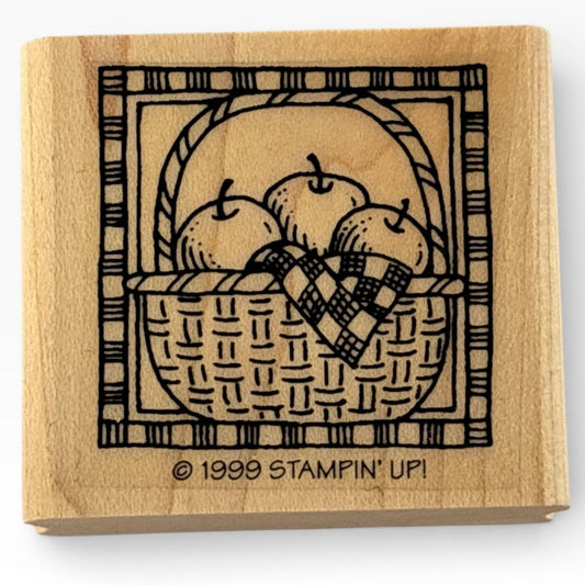 Stampin Up Rubber Stamp Apple Basket Fruit Food Fall Harvest Picnic Card Making