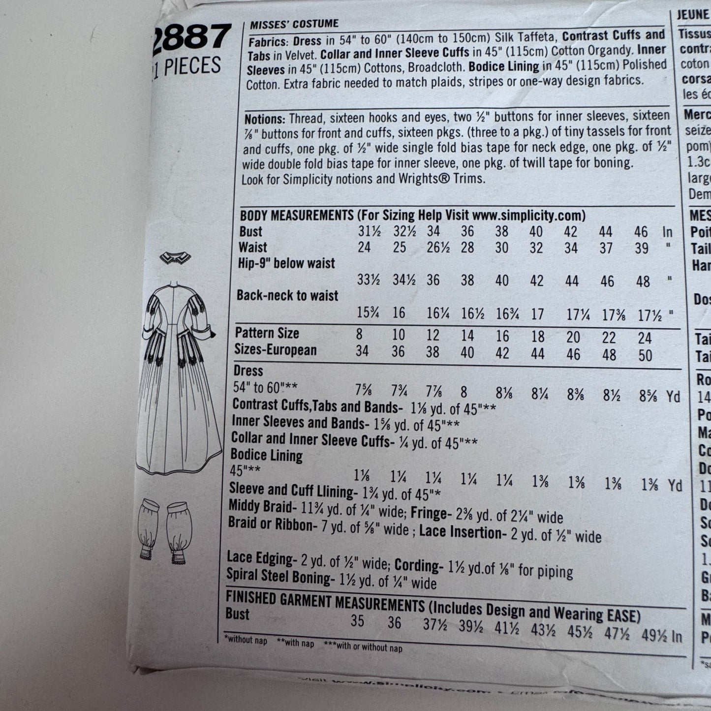 Simplicity Sewing Pattern 2887 Civil War Dress Costume Victorian Gown 16-24 Uncut Halloween