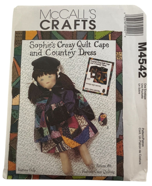 McCalls Sewing Pattern M4542 Sophie Doll Clothes Crazy Quilt Cape Country Dress