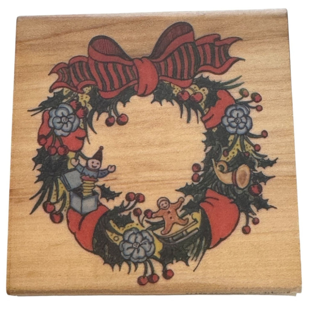 Hampton Art Rubber Stamp Victorian Toy Wreath Christmas Card Making Holidays