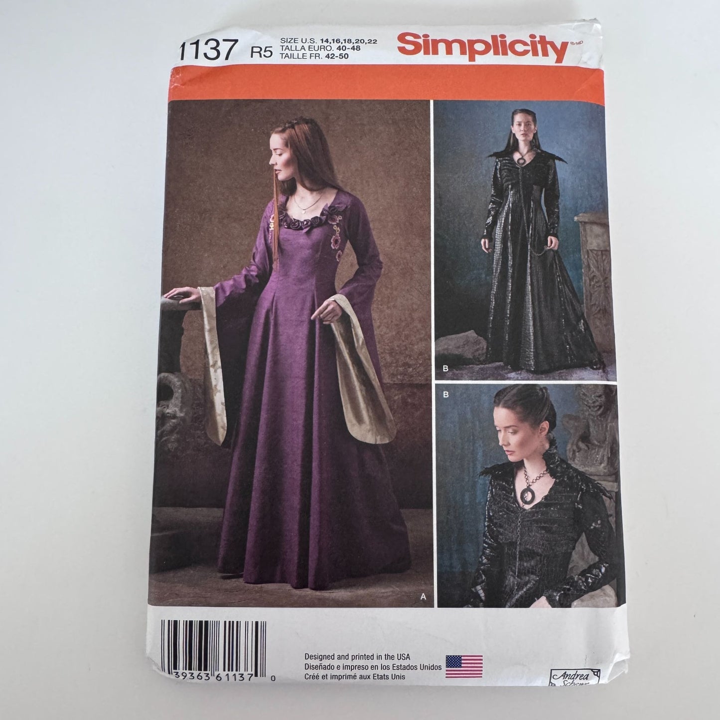 Simplicity Sewing Pattern 1137 Costume Dress Medieval Gothic Dark Romance 14-22 Uncut Fantasy Cosplay