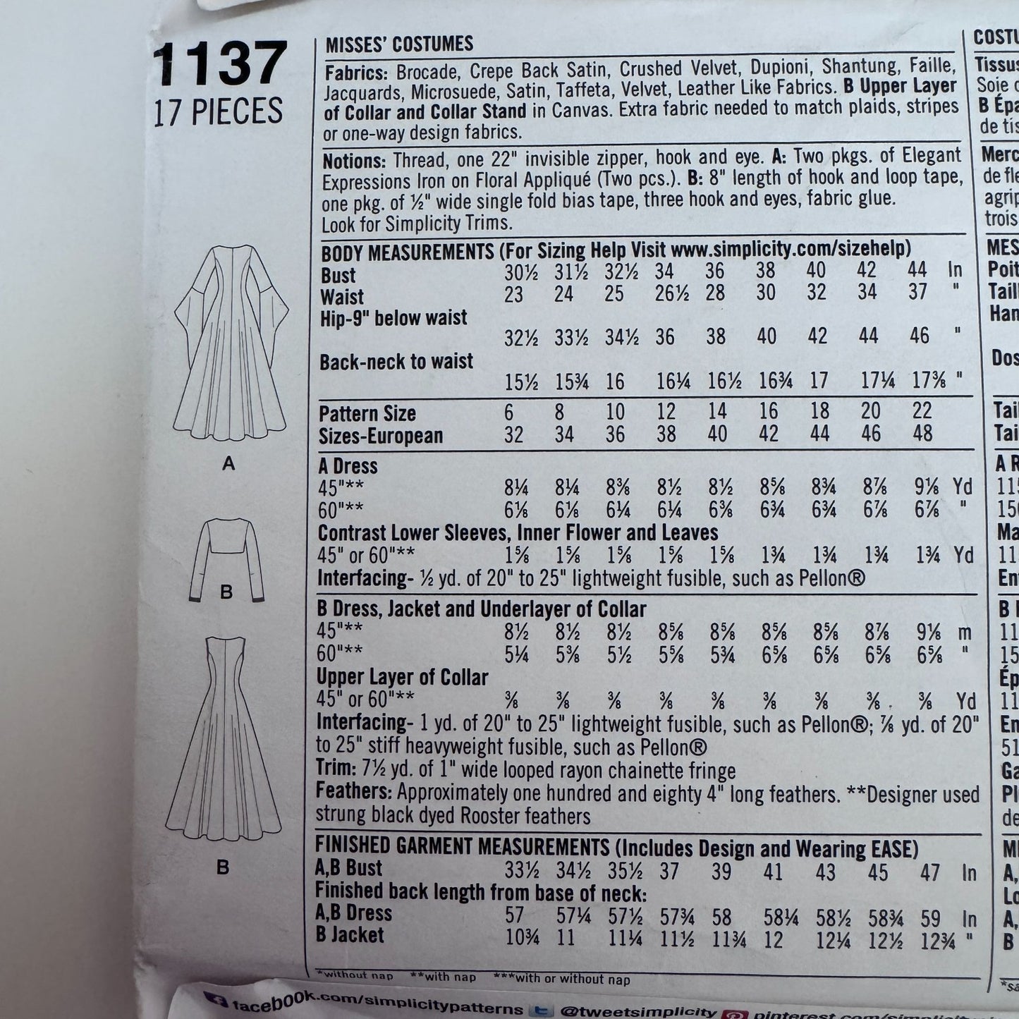 Simplicity Sewing Pattern 1137 Costume Dress Medieval Gothic Dark Romance 14-22 Uncut Fantasy Cosplay