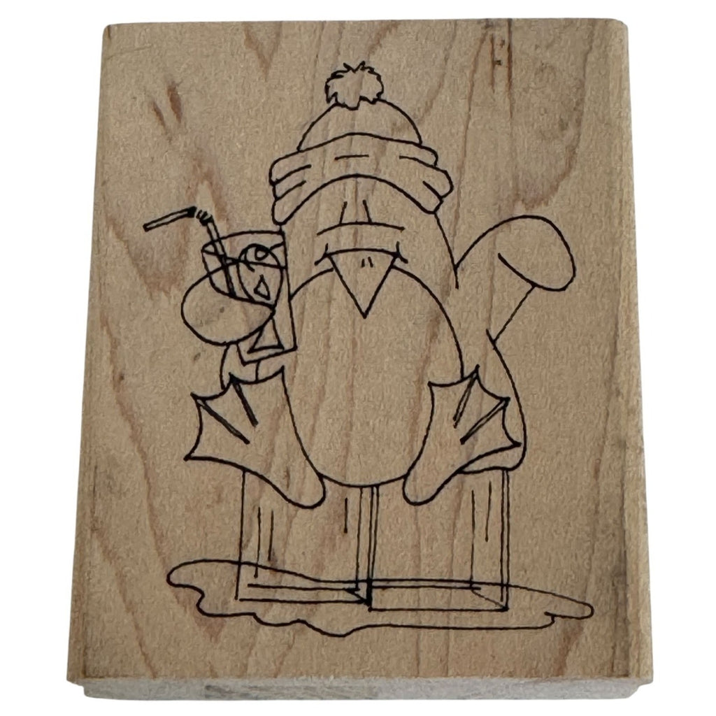 Inky Antics Rubber Stamp Penguin Drinking Cocktail Fish Cup Winter Card Making