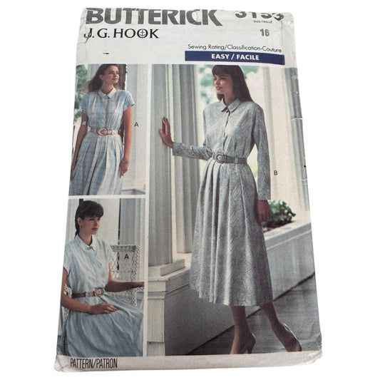 Butterick Sewing Pattern 3153 Shirt Skirt Outfit Sz 16 Easy 1980s Cinched Waist