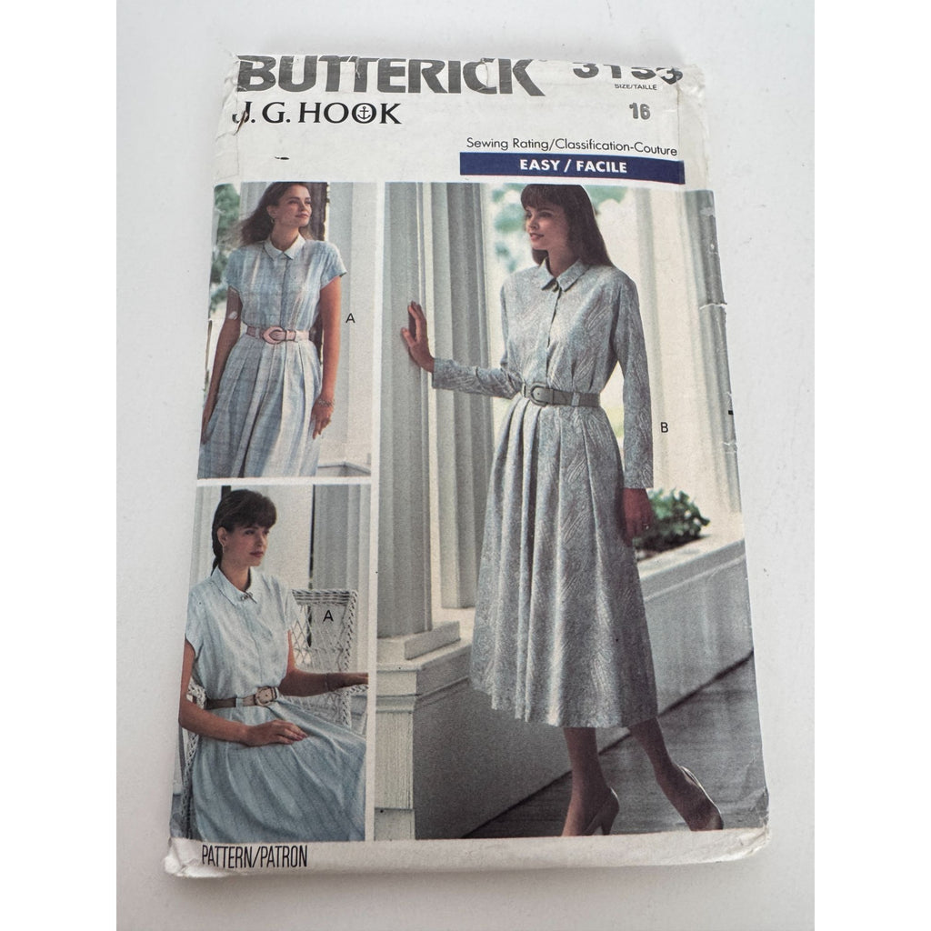 Butterick Sewing Pattern 3153 Shirt Skirt Outfit Sz 16 Easy 1980s Cinched Waist