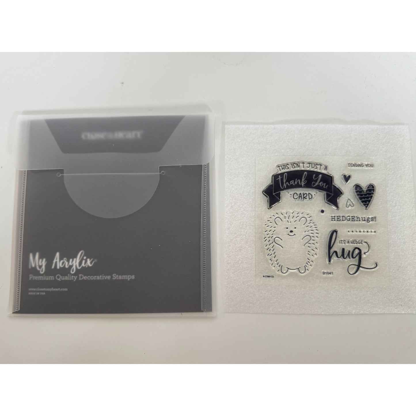 CTMH My Acrylix Acrylic Stamp Set Hedge Hugs Hedgehog Love Thank You Card B1641