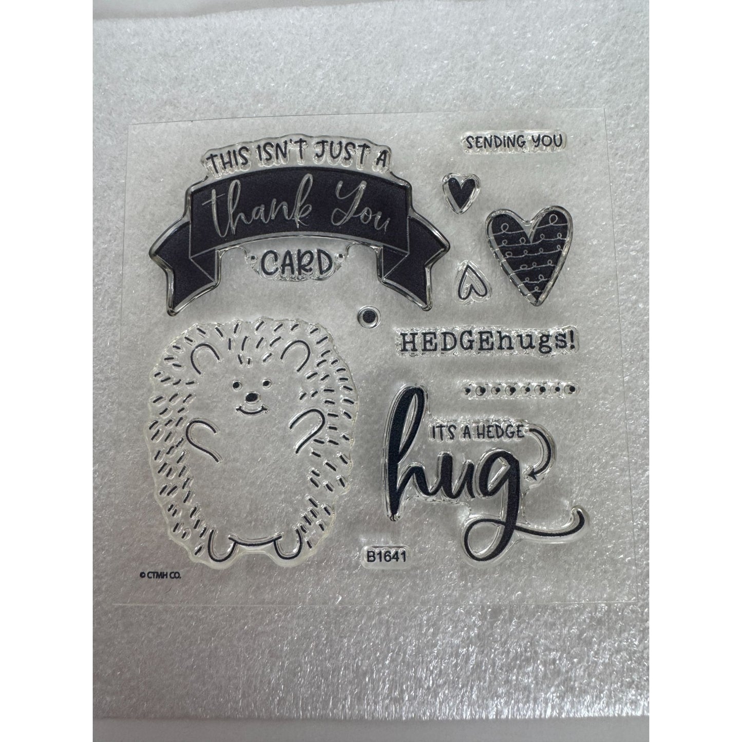 CTMH My Acrylix Acrylic Stamp Set Hedge Hugs Hedgehog Love Thank You Card B1641