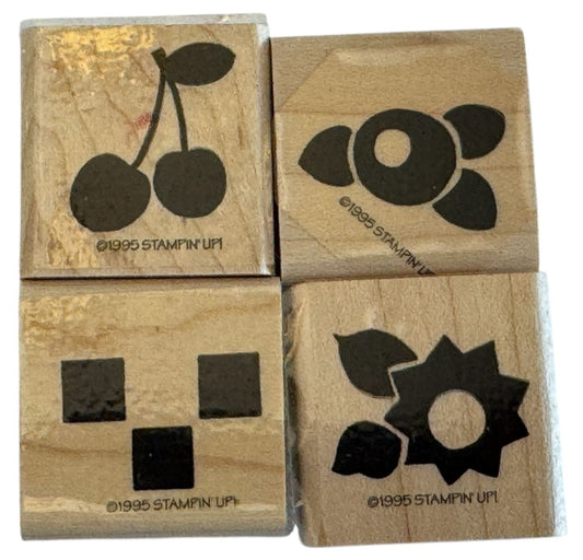 Stampin Up Rubber Stamp Set Cherries Checks Posies Floral Cherry Flower Craft