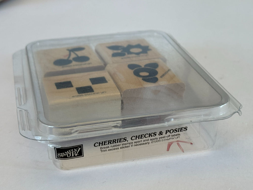 Stampin Up Rubber Stamp Set Cherries Checks Posies Floral Cherry Flower Craft