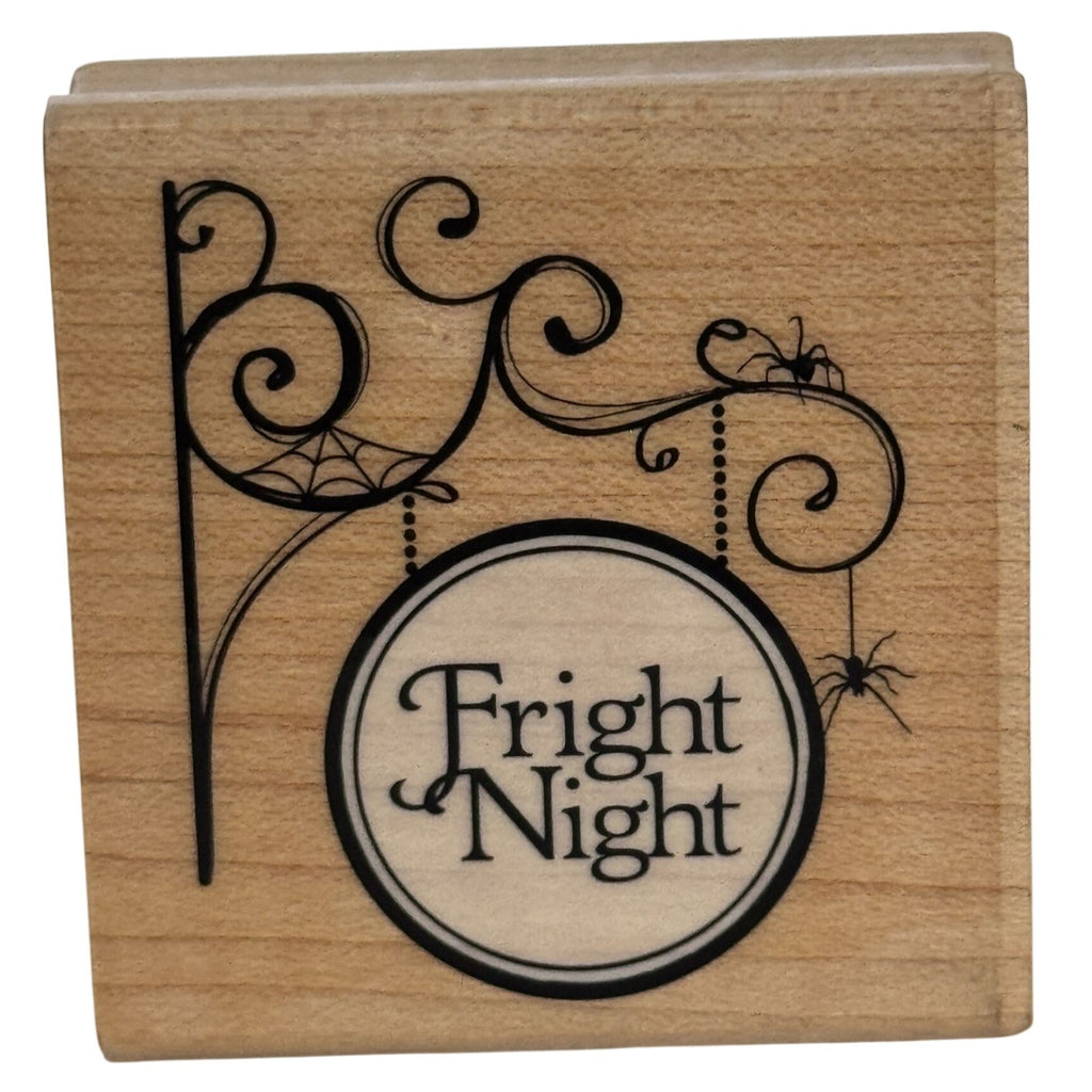 Stampabilities Rubber Stamp Fright Night Sign Spider Halloween Cardmaking Corner Fall Wood Mounted