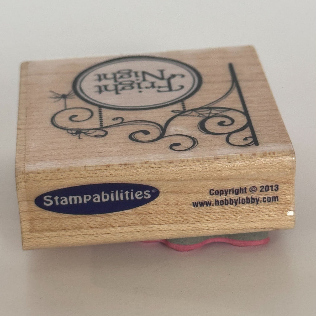 Stampabilities Rubber Stamp Fright Night Sign Spider Halloween Cardmaking Corner Fall Wood Mounted