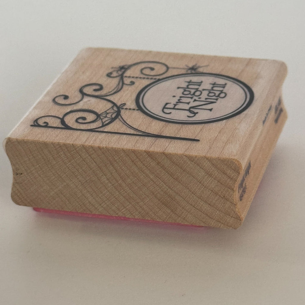 Stampabilities Rubber Stamp Fright Night Sign Spider Halloween Cardmaking Corner Fall Wood Mounted